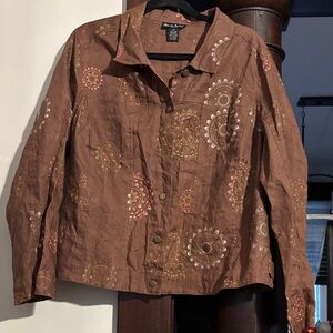 Alexandra Bartlett Brown Jacket with Embroidered Accents